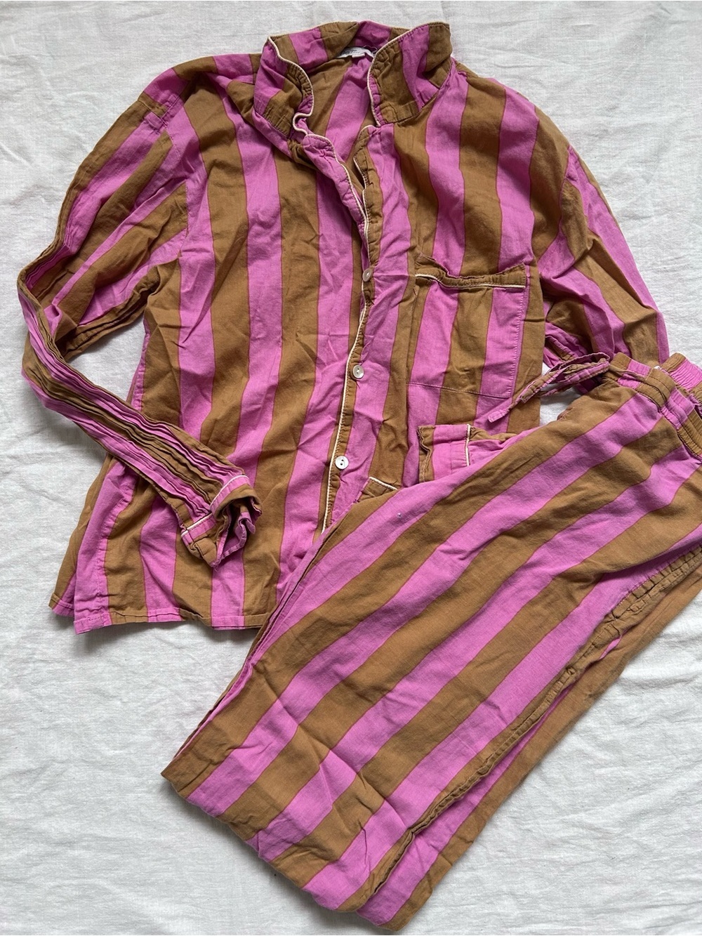Striped Pink and Brown Women's Pajama Set